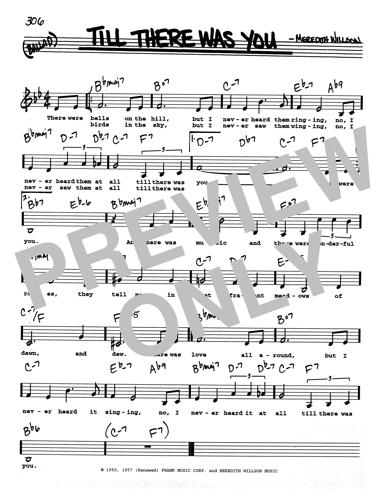 Download Meredith Willson Till There Was You (Low Voice) Sheet Music and learn how to play Real Book – Melody, Lyrics & Chords PDF digital score in minutes