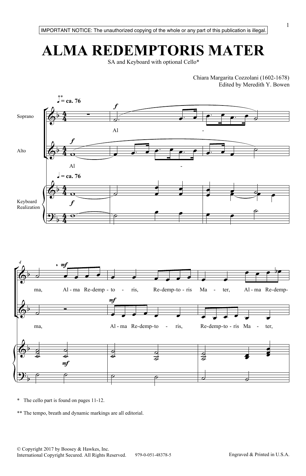 Download Meredith Y. Bowen Alma Redemptoris Mater Sheet Music and learn how to play 2-Part Choir PDF digital score in minutes
