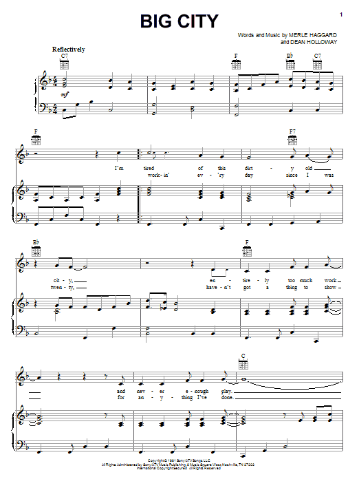 Download Merle Haggard Big City Sheet Music and learn how to play Piano, Vocal & Guitar (Right-Hand Melody) PDF digital score in minutes