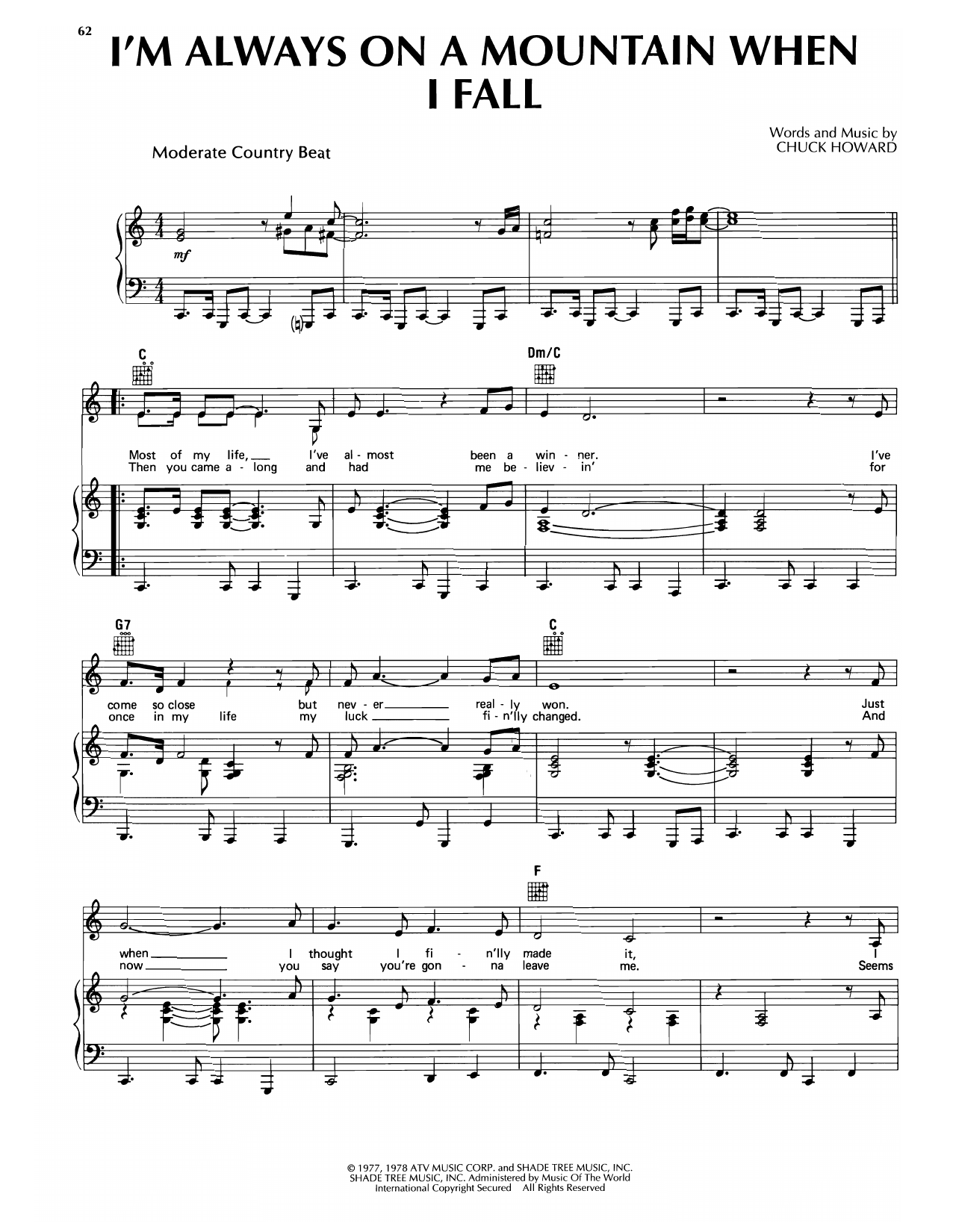 Download Merle Haggard I'm Always On A Mountain When I Fall Sheet Music and learn how to play Piano, Vocal & Guitar Chords (Right-Hand Melody) PDF digital score in minutes