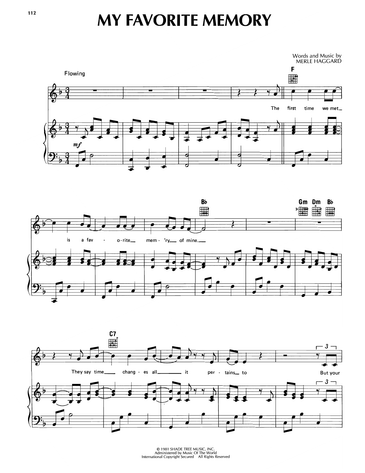 Download Merle Haggard My Favorite Memory Sheet Music and learn how to play Piano, Vocal & Guitar Chords (Right-Hand Melody) PDF digital score in minutes