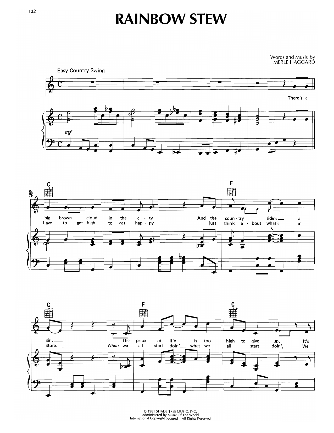 Download Merle Haggard Rainbow Stew Sheet Music and learn how to play Piano, Vocal & Guitar Chords (Right-Hand Melody) PDF digital score in minutes