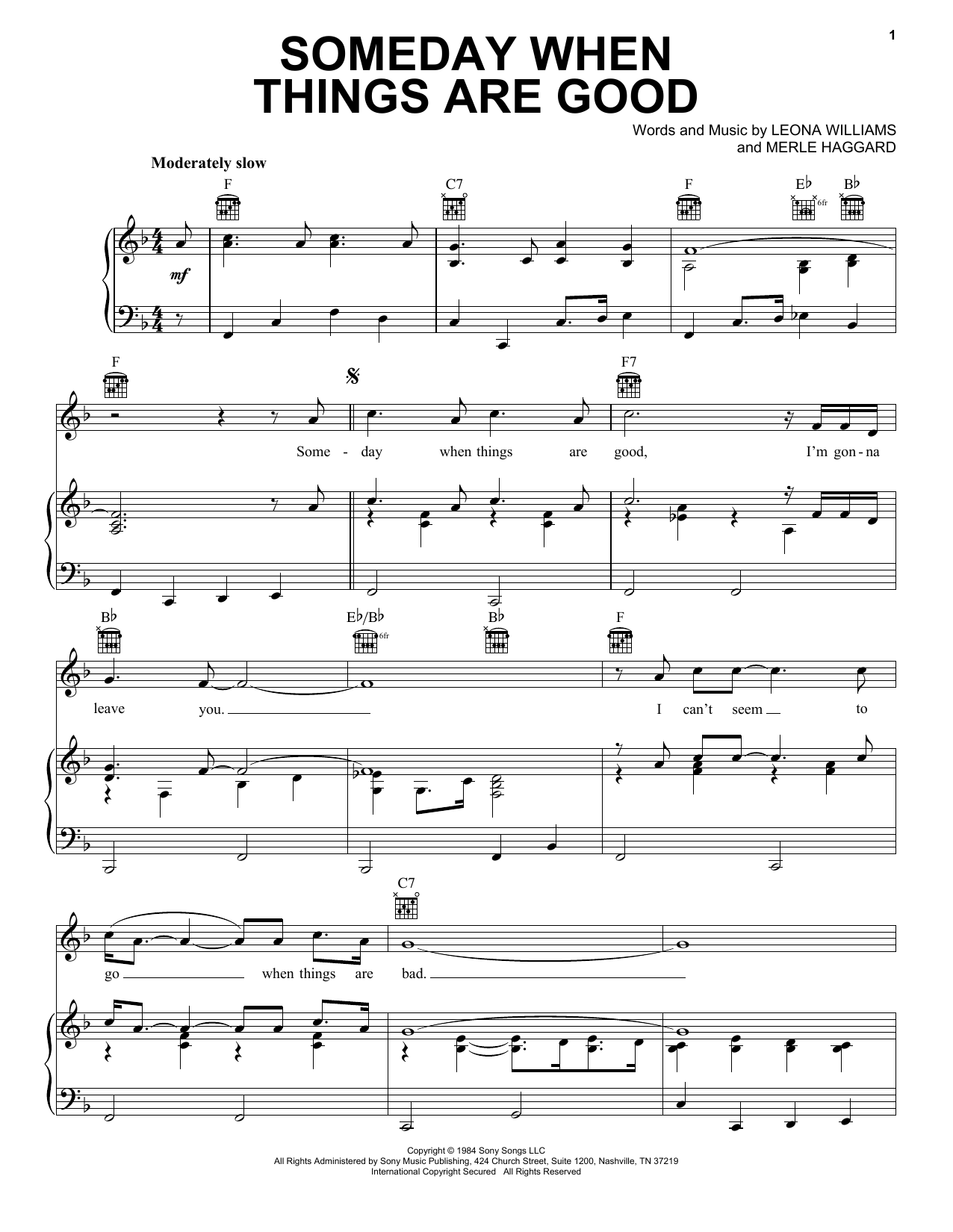 Download Merle Haggard Someday When Things Are Good Sheet Music and learn how to play Piano, Vocal & Guitar Chords (Right-Hand Melody) PDF digital score in minutes