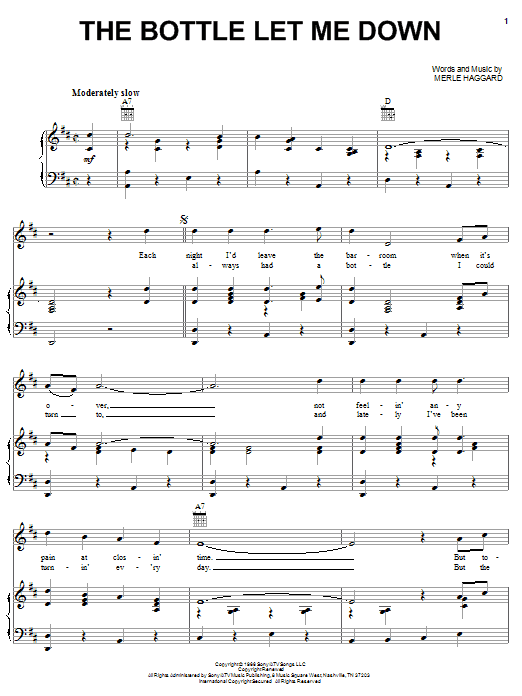 Download Merle Haggard The Bottle Let Me Down Sheet Music and learn how to play Dobro PDF digital score in minutes
