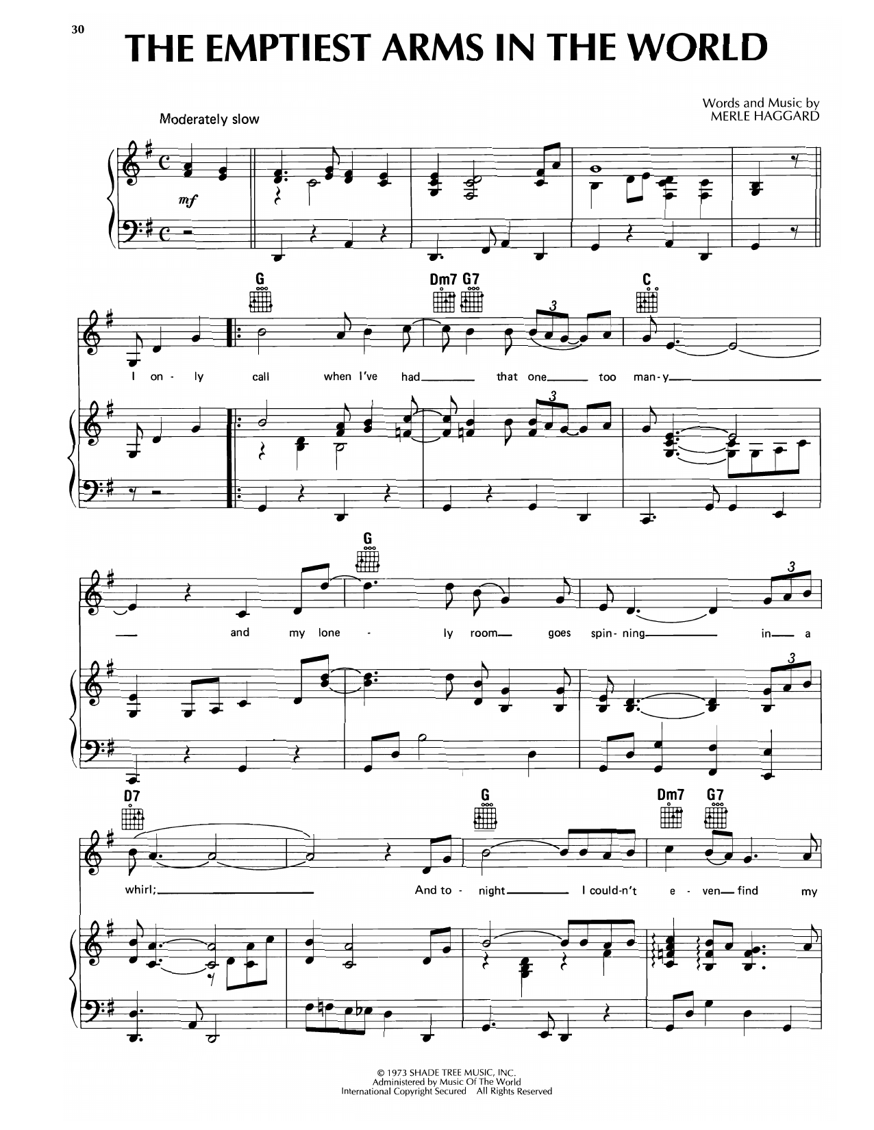 Download Merle Haggard The Emptiest Arms In The World Sheet Music and learn how to play Piano, Vocal & Guitar Chords (Right-Hand Melody) PDF digital score in minutes