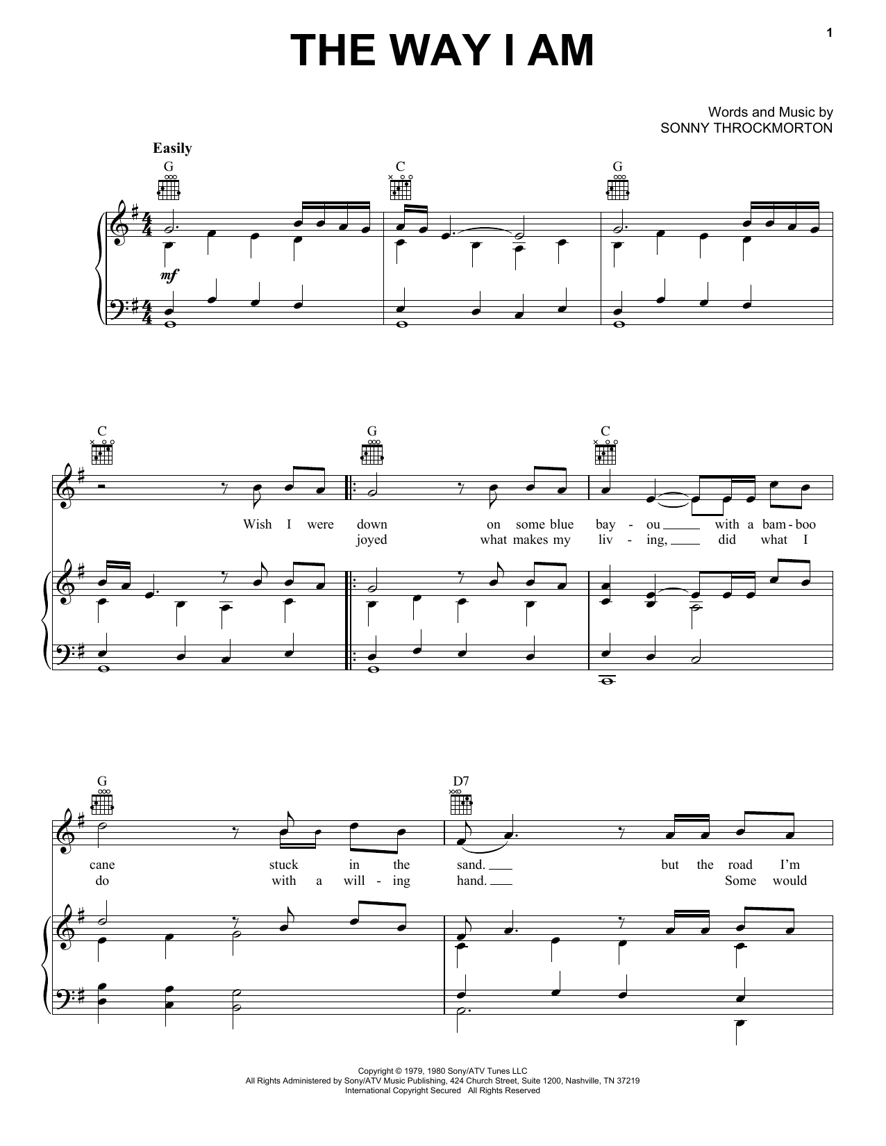 Download Merle Haggard The Way I Am Sheet Music and learn how to play Piano, Vocal & Guitar Chords (Right-Hand Melody) PDF digital score in minutes