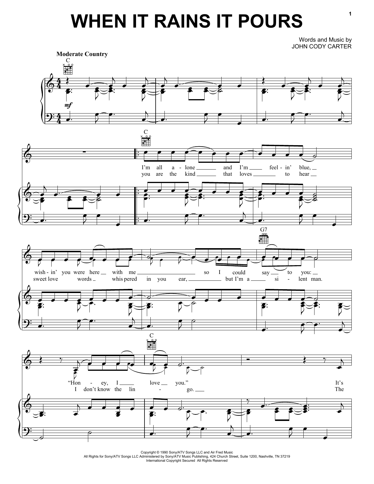 Download Merle Haggard When It Rains It Pours Sheet Music and learn how to play Piano, Vocal & Guitar Chords (Right-Hand Melody) PDF digital score in minutes