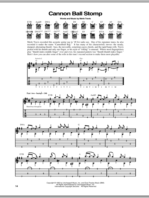 Download Merle Travis Cannon Ball Stomp Sheet Music and learn how to play Guitar Tab PDF digital score in minutes
