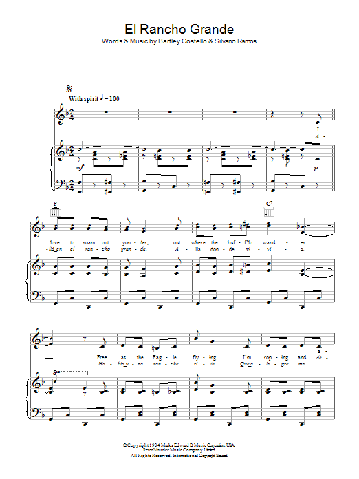 Download Merle Travis El Rancho Grande Sheet Music and learn how to play Piano, Vocal & Guitar (Right-Hand Melody) PDF digital score in minutes