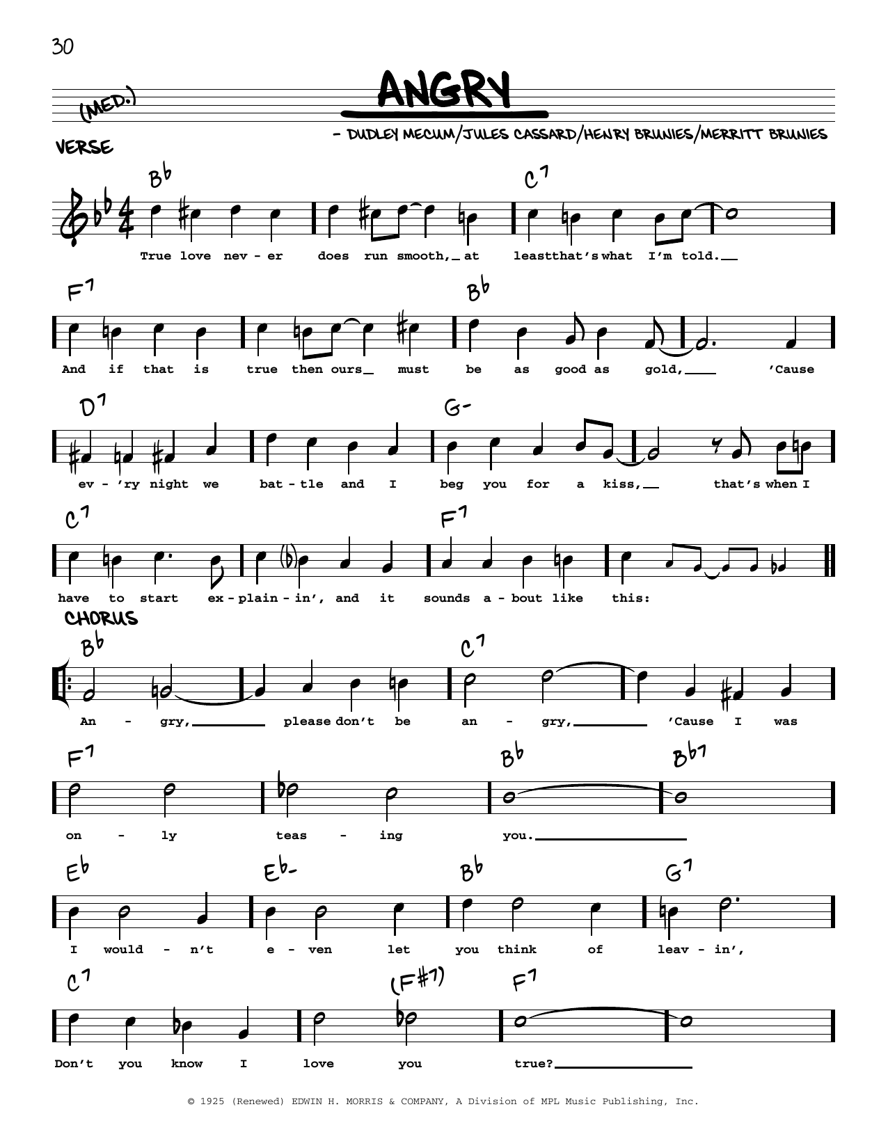 Download Merritt Brunies Angry (arr. Robert Rawlins) Sheet Music and learn how to play Real Book – Melody, Lyrics & Chords PDF digital score in minutes
