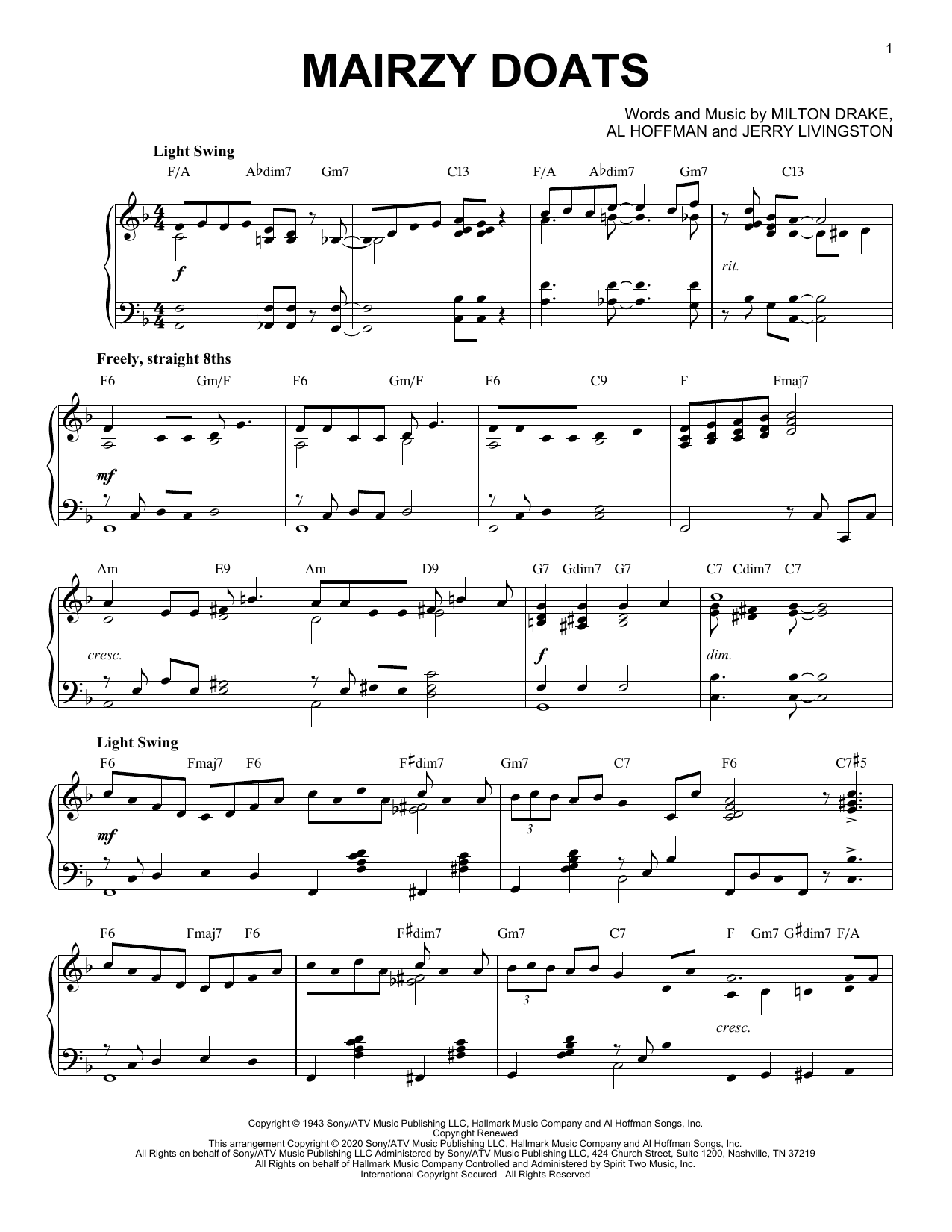 Download Merry Macs Mairzy Doats [Jazz version] (arr. Brent Edstrom) Sheet Music and learn how to play Piano Solo PDF digital score in minutes