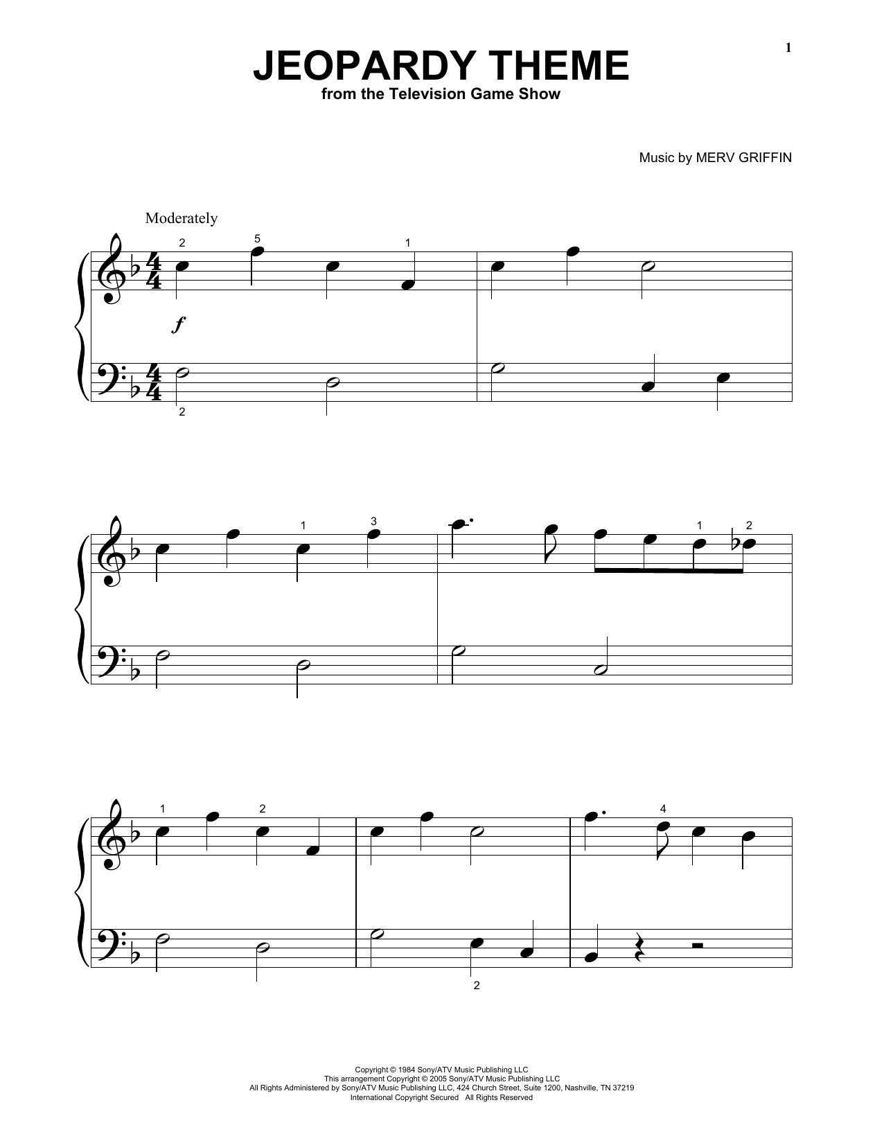 Download Merv Griffin Jeopardy Theme Sheet Music and learn how to play Easy Guitar Tab PDF digital score in minutes
