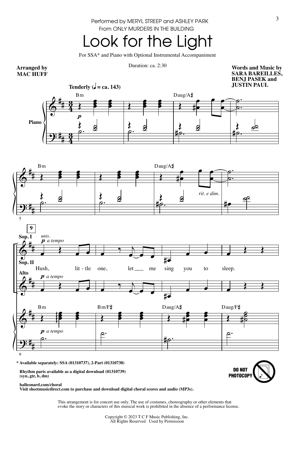 Download Meryl Streep and Ashley Park Look For The Light (from Only Murders In The Building) (arr. Mac Huff) Sheet Music and learn how to play 2-Part Choir PDF digital score in minutes