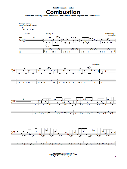 Download Meshuggah Combustion Sheet Music and learn how to play Bass Guitar Tab PDF digital score in minutes
