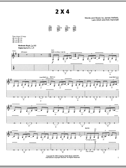 Download Metallica 2 x 4 Sheet Music and learn how to play Bass Guitar Tab PDF digital score in minutes