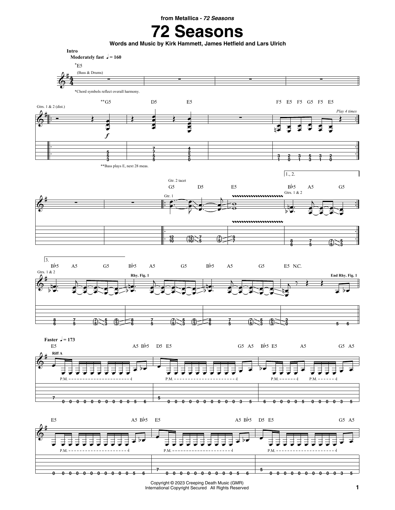 Download Metallica 72 Seasons Sheet Music and learn how to play Guitar Tab PDF digital score in minutes