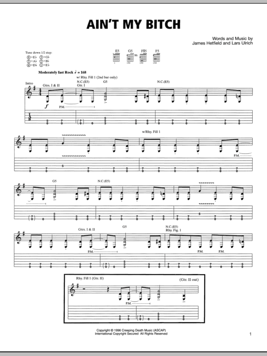 Download Metallica Ain't My Bitch Sheet Music and learn how to play Bass Guitar Tab PDF digital score in minutes