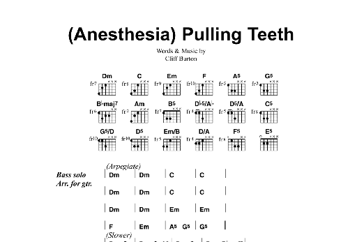 Download Metallica (Anesthesia) Pulling Teeth Sheet Music and learn how to play Bass Guitar Tab PDF digital score in minutes