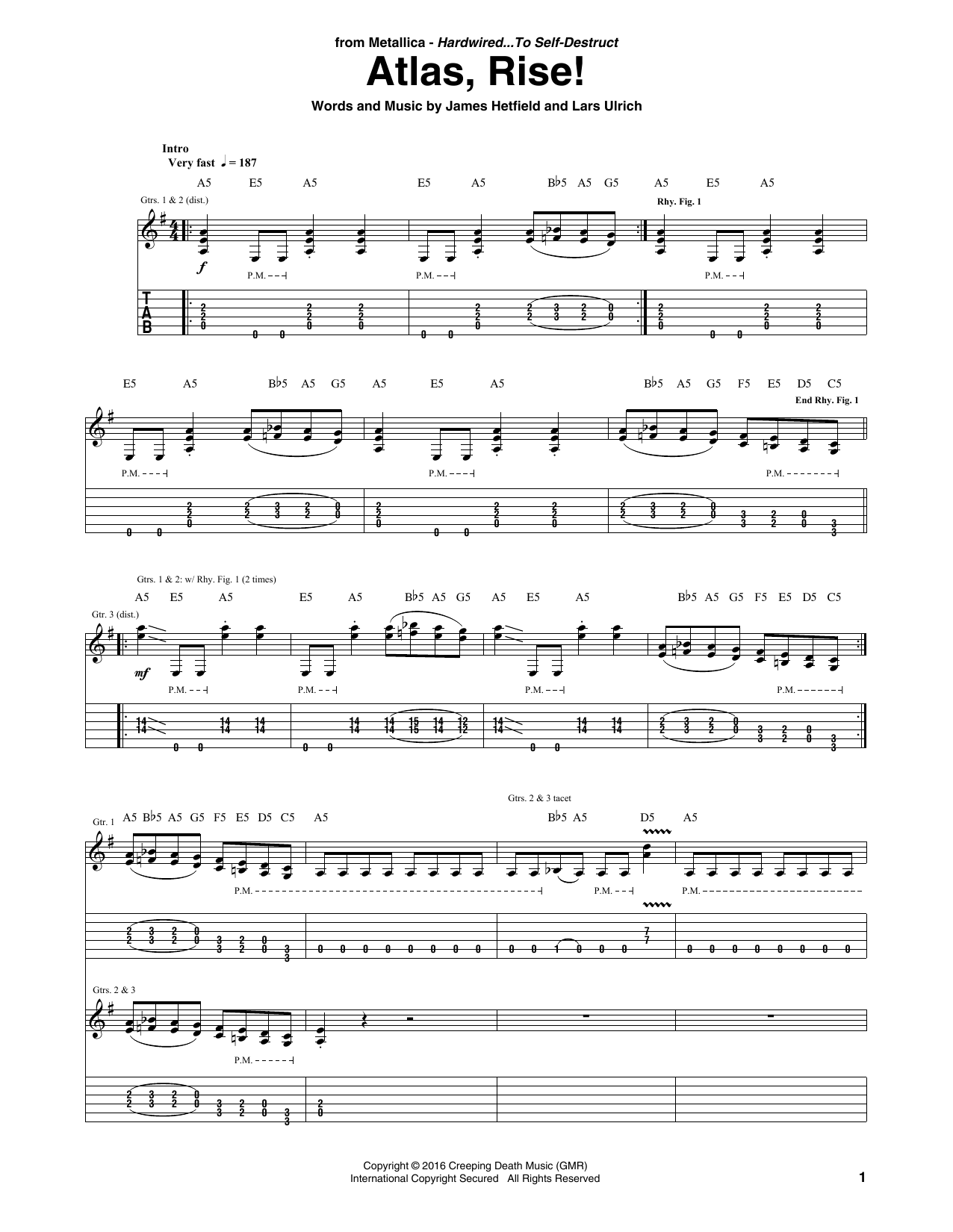 Download Metallica Atlas, Rise! Sheet Music and learn how to play Guitar Tab PDF digital score in minutes
