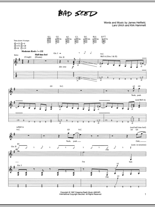 Download Metallica Bad Seed Sheet Music and learn how to play Bass Guitar Tab PDF digital score in minutes