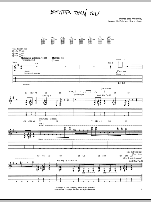 Download Metallica Better Than You Sheet Music and learn how to play Guitar Tab PDF digital score in minutes