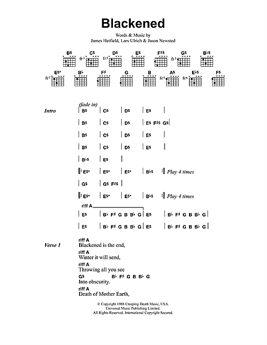 Download Metallica Blackened Sheet Music and learn how to play Bass Guitar Tab PDF digital score in minutes