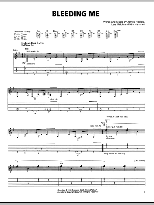 Download Metallica Bleeding Me Sheet Music and learn how to play Lyrics & Chords PDF digital score in minutes