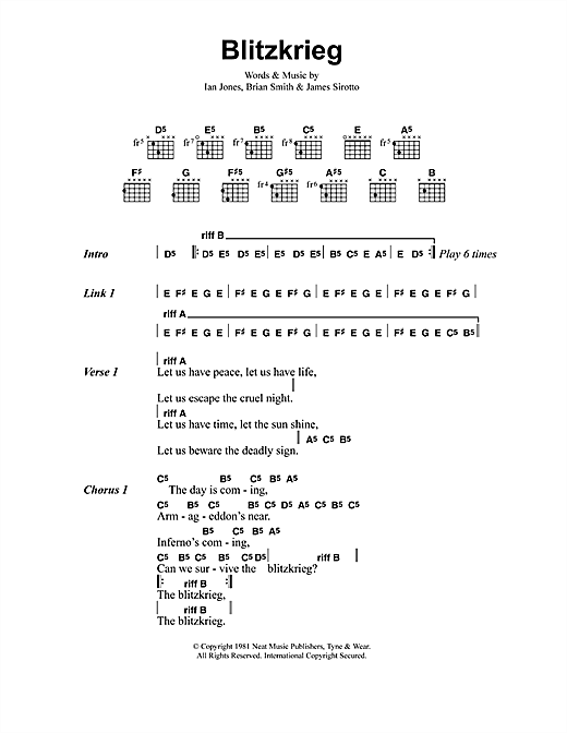 Download Metallica Blitzkrieg Sheet Music and learn how to play Lyrics & Chords PDF digital score in minutes