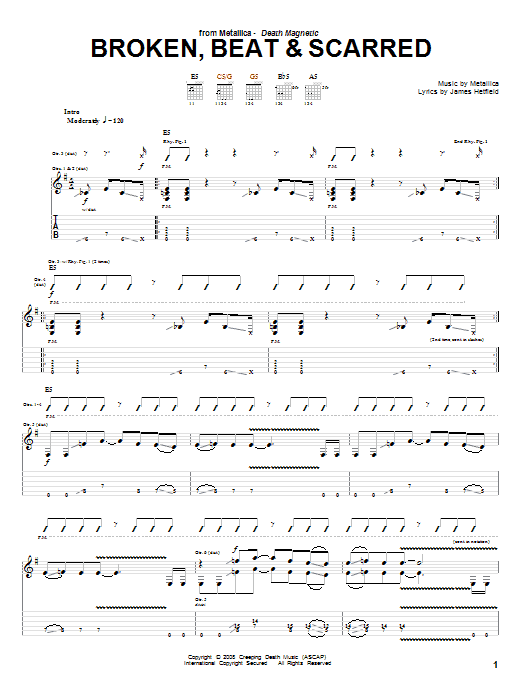 Download Metallica Broken, Beat & Scarred Sheet Music and learn how to play Drums Transcription PDF digital score in minutes
