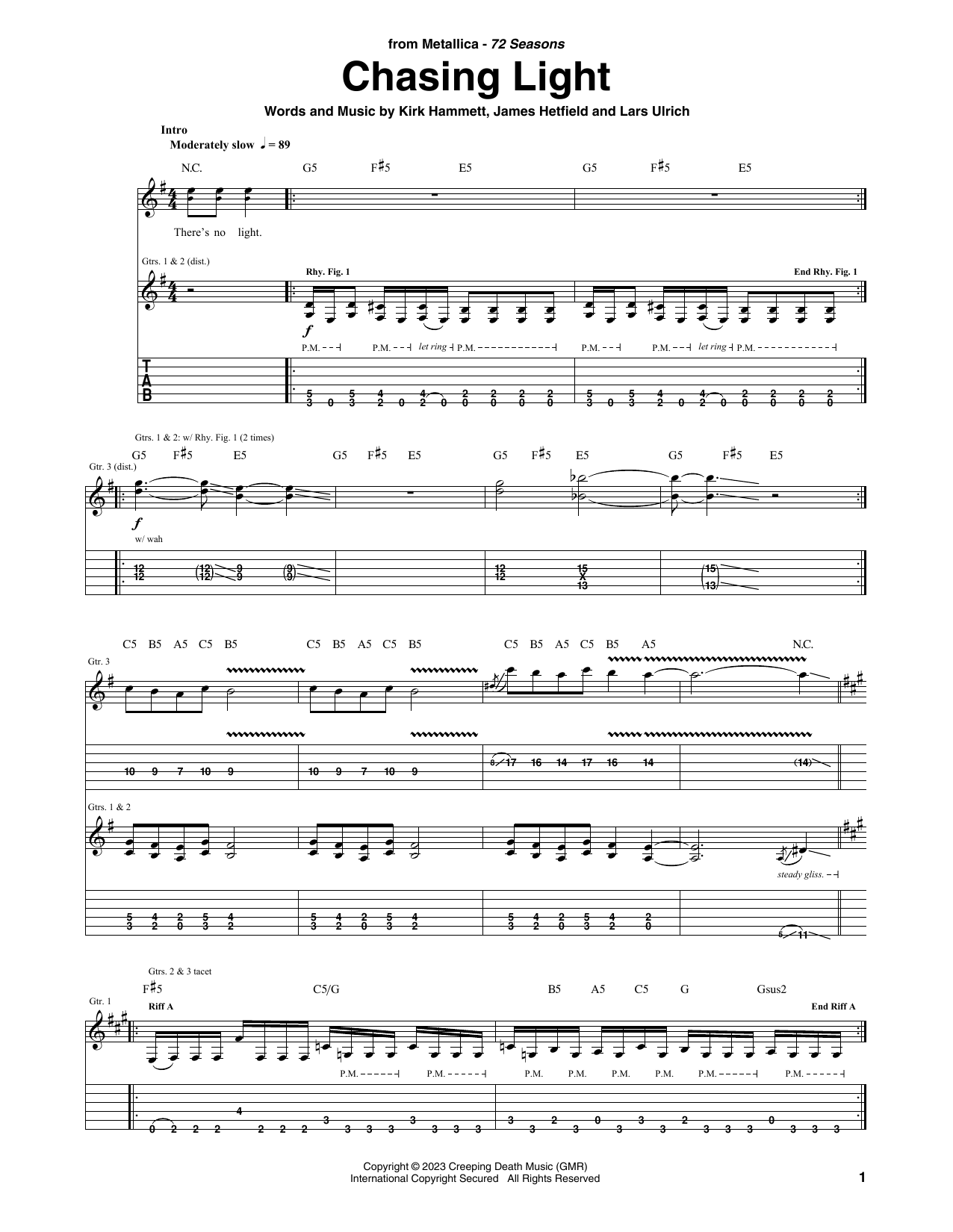 Download Metallica Chasing Light Sheet Music and learn how to play Guitar Tab PDF digital score in minutes