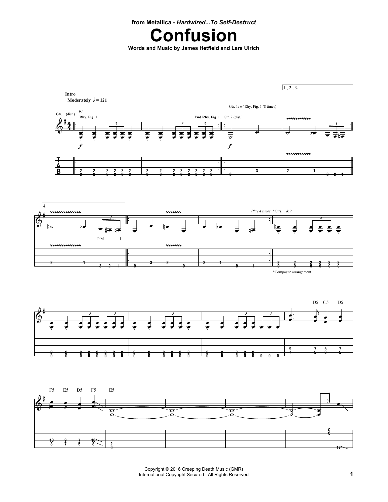 Download Metallica Confusion Sheet Music and learn how to play Guitar Tab PDF digital score in minutes