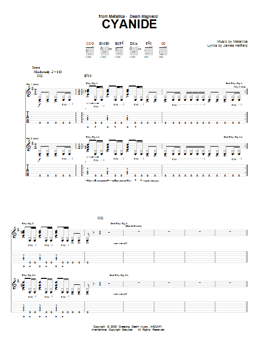 Download Metallica Cyanide Sheet Music and learn how to play Drums Transcription PDF digital score in minutes