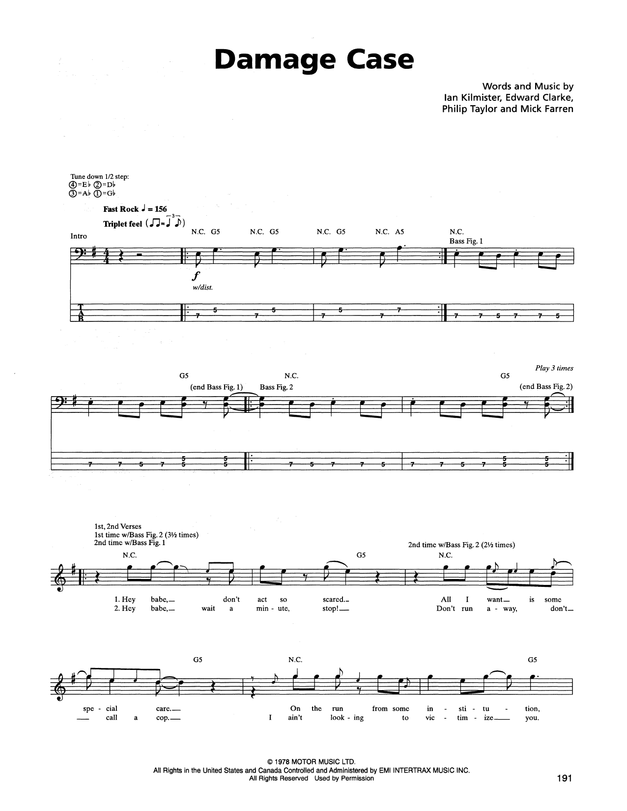 Download Metallica Damage Case Sheet Music and learn how to play Bass Guitar Tab PDF digital score in minutes
