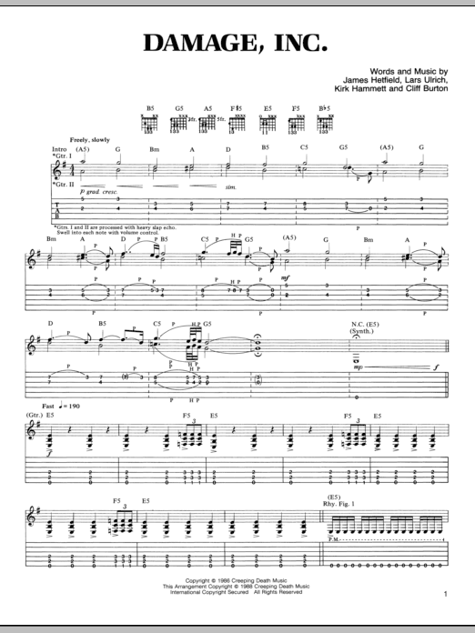 Download Metallica Damage, Inc Sheet Music and learn how to play Lyrics & Chords PDF digital score in minutes