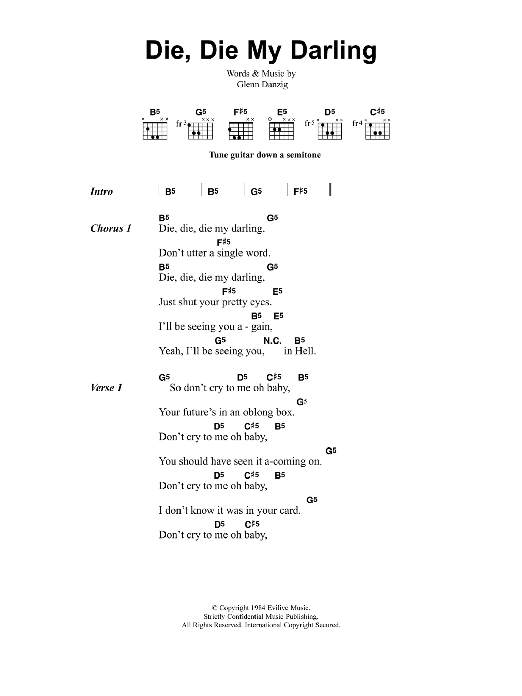 Download Metallica Die, Die My Darling Sheet Music and learn how to play Lyrics & Chords PDF digital score in minutes