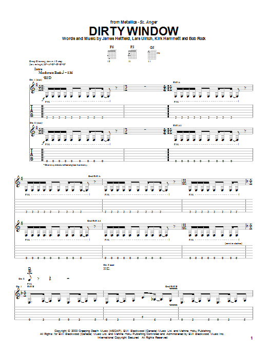 Download Metallica Dirty Window Sheet Music and learn how to play Guitar Tab PDF digital score in minutes