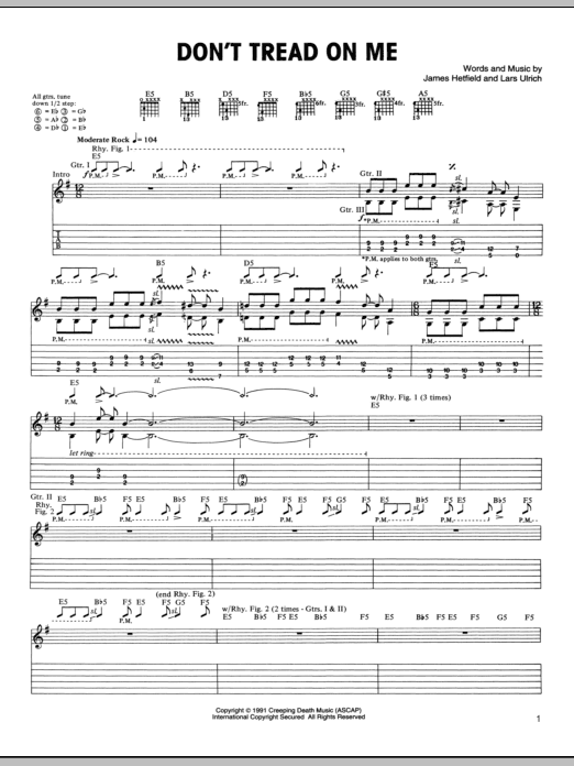 Download Metallica Don't Tread On Me Sheet Music and learn how to play Bass Guitar Tab PDF digital score in minutes