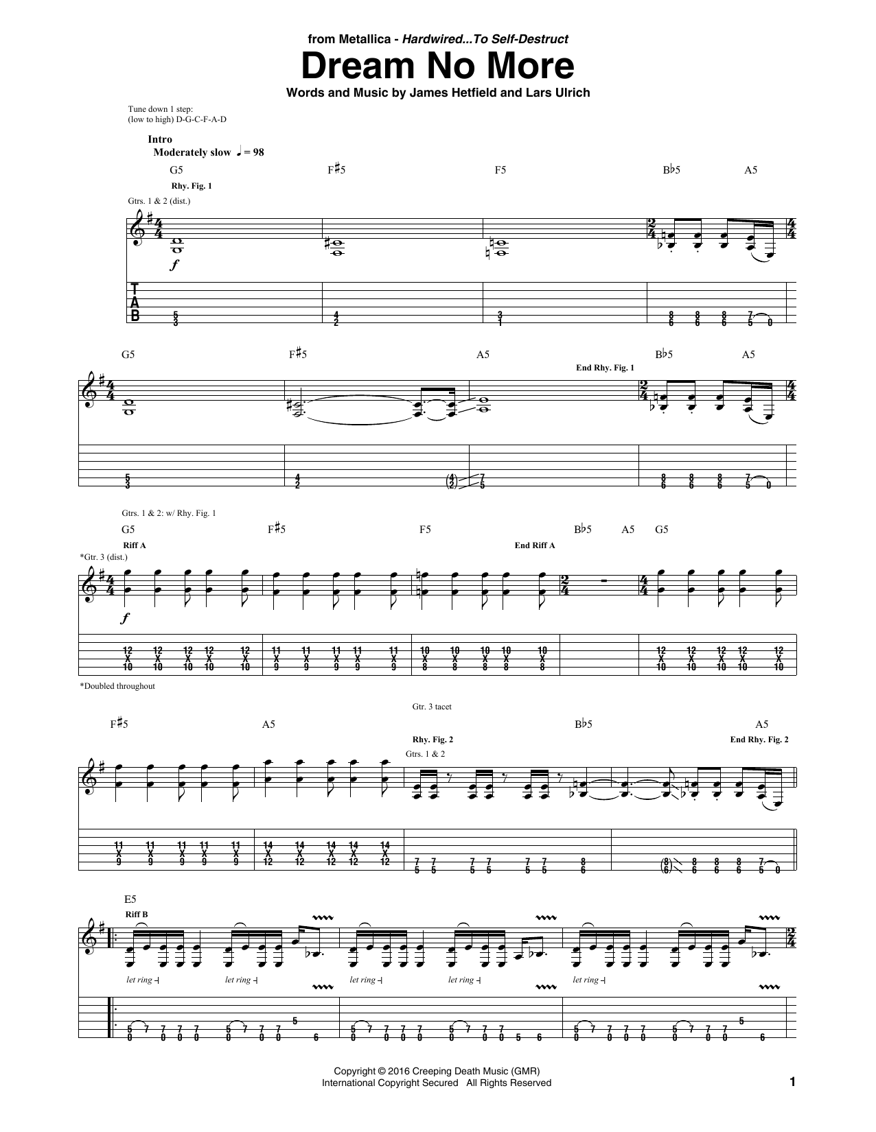 Download Metallica Dream No More Sheet Music and learn how to play Guitar Tab PDF digital score in minutes