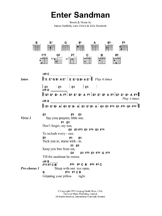 Download Metallica Enter Sandman Sheet Music and learn how to play Guitar Tab PDF digital score in minutes