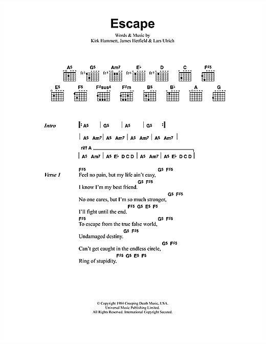 Download Metallica Escape Sheet Music and learn how to play Bass Guitar Tab PDF digital score in minutes