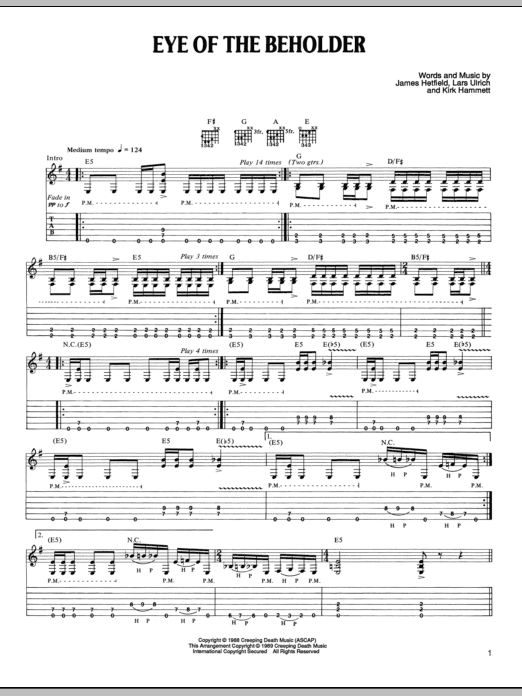 Download Metallica Eye Of The Beholder Sheet Music and learn how to play Lyrics & Chords PDF digital score in minutes