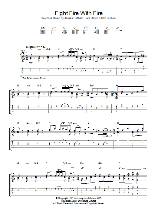 Download Metallica Fight Fire With Fire Sheet Music and learn how to play Guitar Tab PDF digital score in minutes