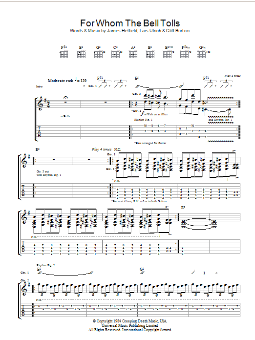 Download Metallica For Whom The Bell Tolls Sheet Music and learn how to play Lyrics & Chords PDF digital score in minutes