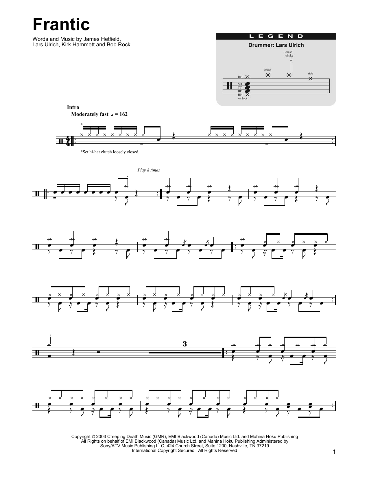 Download Metallica Frantic Sheet Music and learn how to play Bass Guitar Tab PDF digital score in minutes