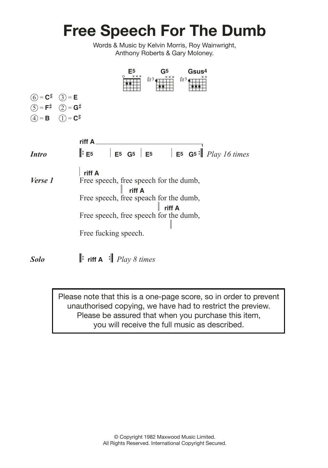 Download Metallica Free Speech For The Dumb Sheet Music and learn how to play Lyrics & Chords PDF digital score in minutes