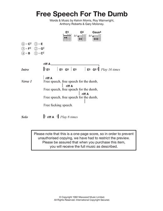 Download Metallica Free Speech For The Dumb Sheet Music and learn how to play Lyrics & Chords PDF digital score in minutes