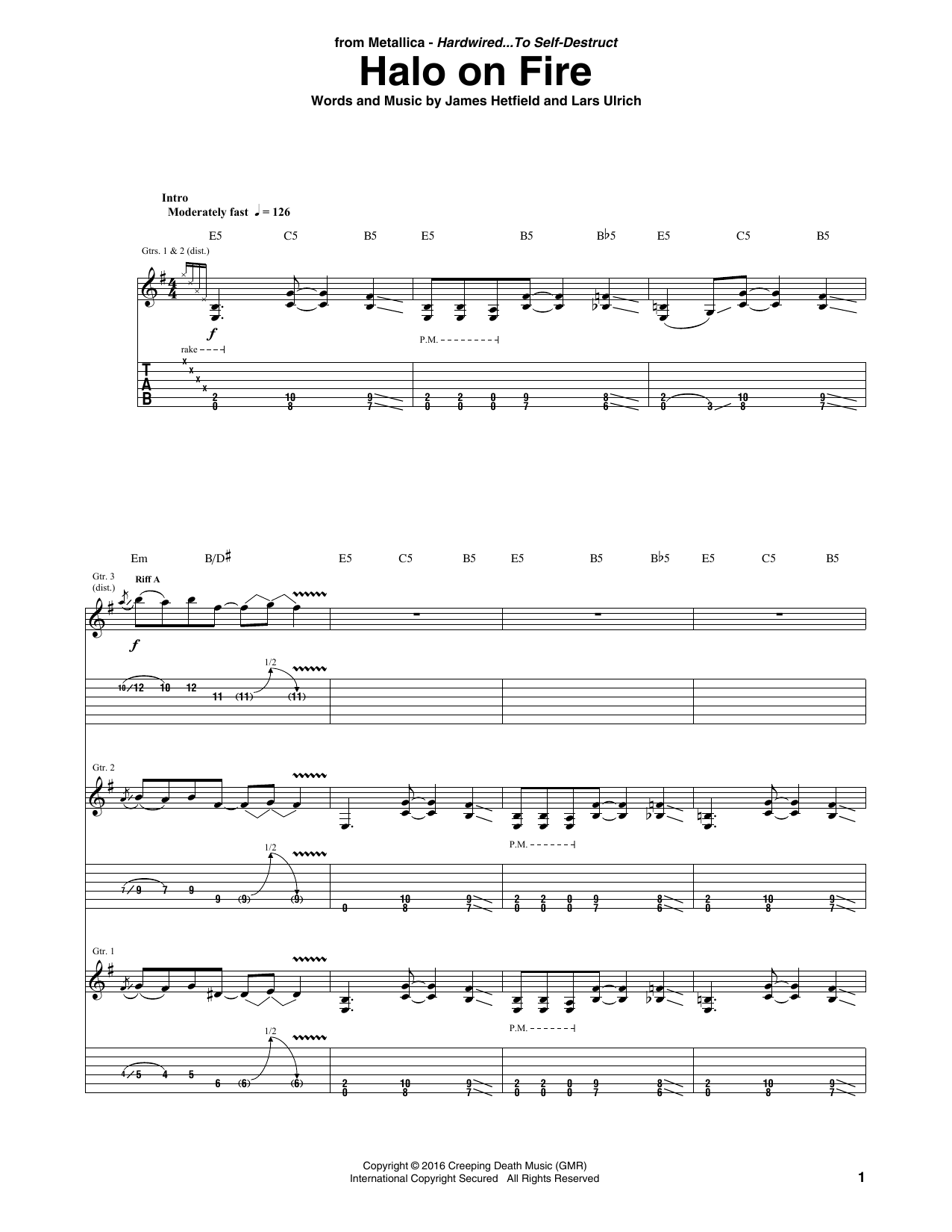 Download Metallica Halo On Fire Sheet Music and learn how to play Guitar Tab PDF digital score in minutes