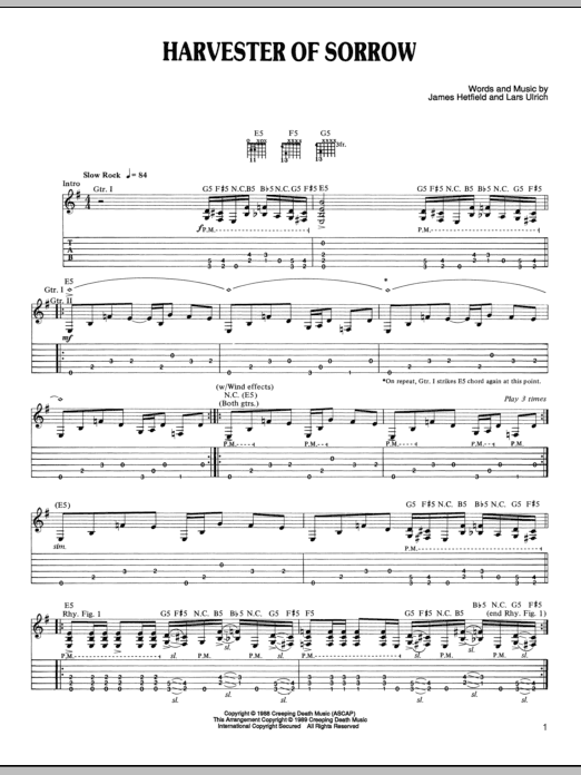 Download Metallica Harvester Of Sorrow Sheet Music and learn how to play Lyrics & Chords PDF digital score in minutes