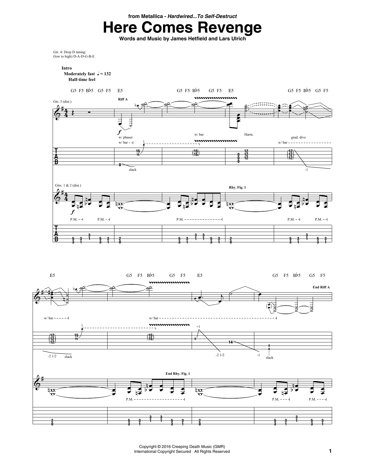 Download Metallica Here Comes Revenge Sheet Music and learn how to play Guitar Tab PDF digital score in minutes