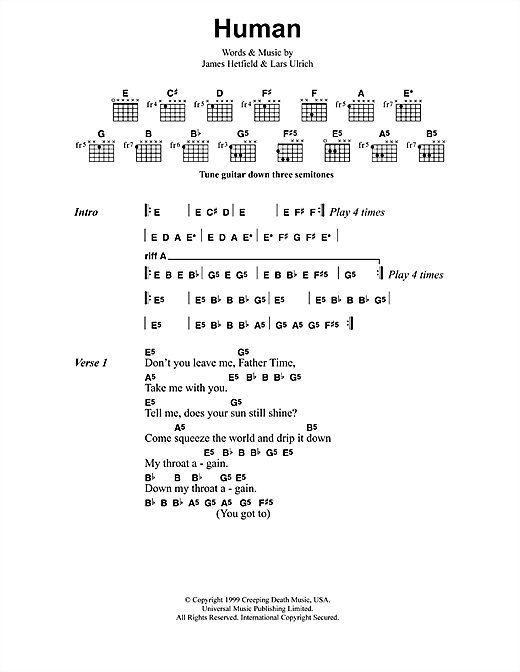 Download Metallica Human Sheet Music and learn how to play Lyrics & Chords PDF digital score in minutes